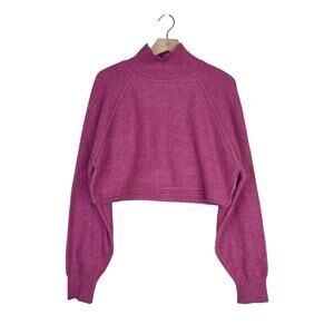 Arizona Jeans Co. Womens L Cropped Bell Sleeve Mock Neck Sweater in Dark Pink